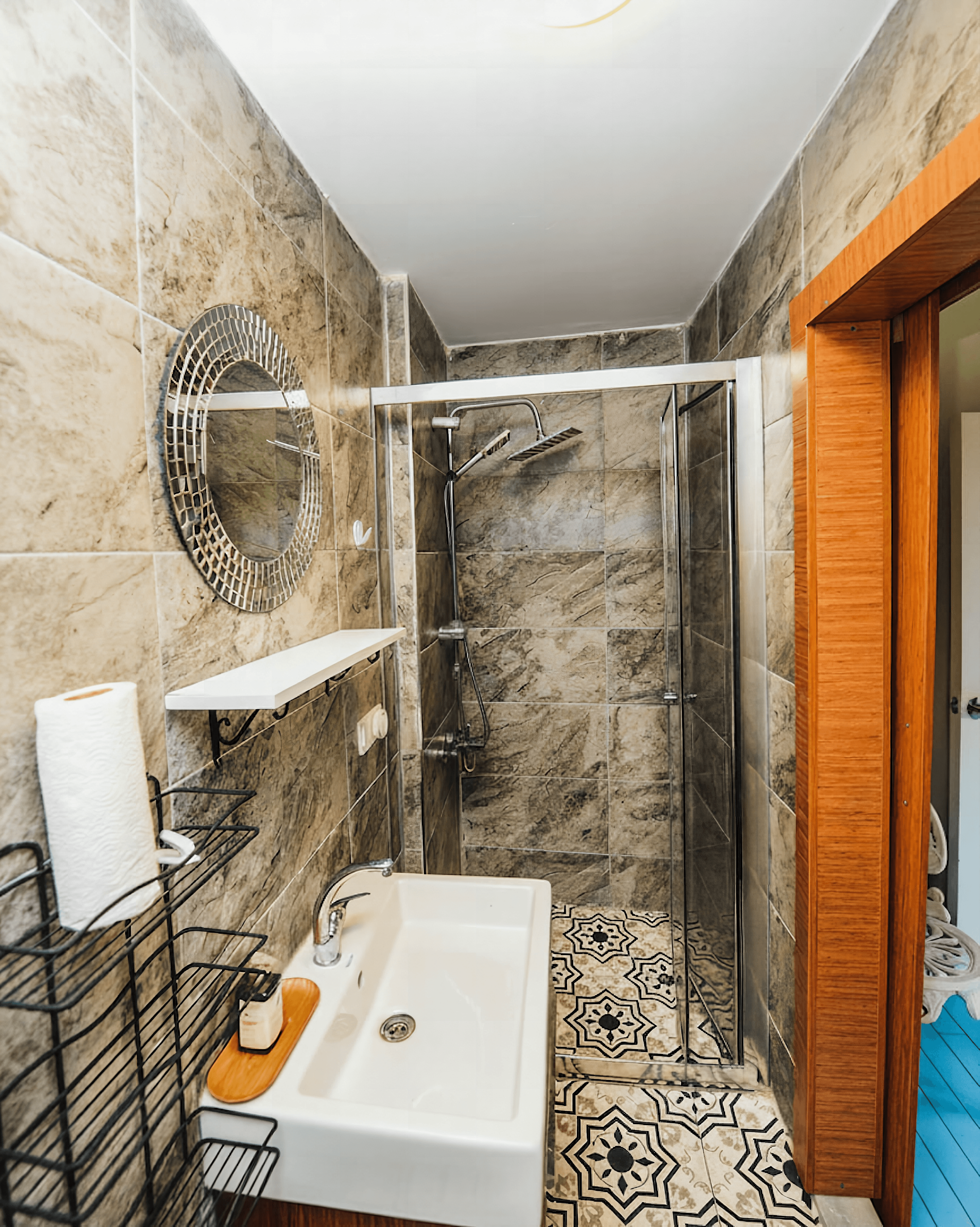 Marble bathroom with rain shower